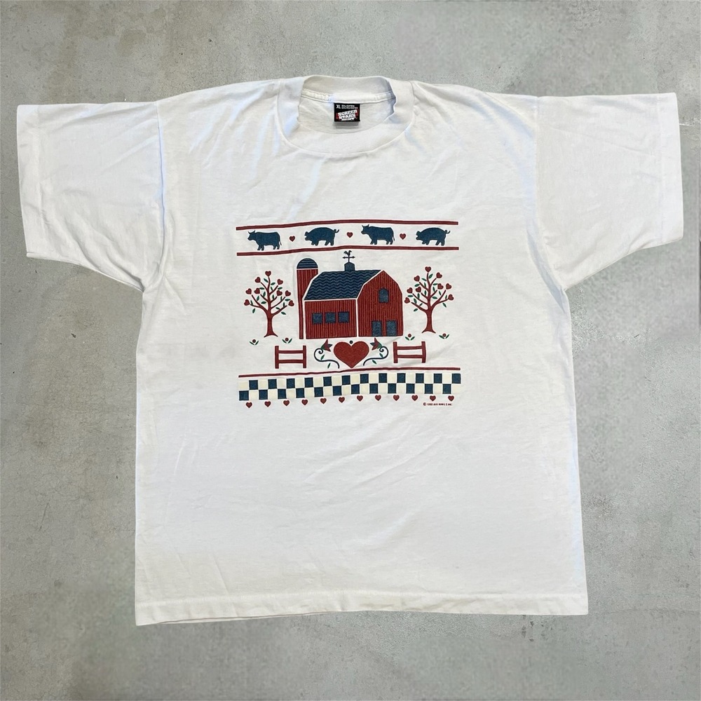 Screen Stars Best T-Shirt Unisex XL White Vintage 90s Barn Farm Single Stitch